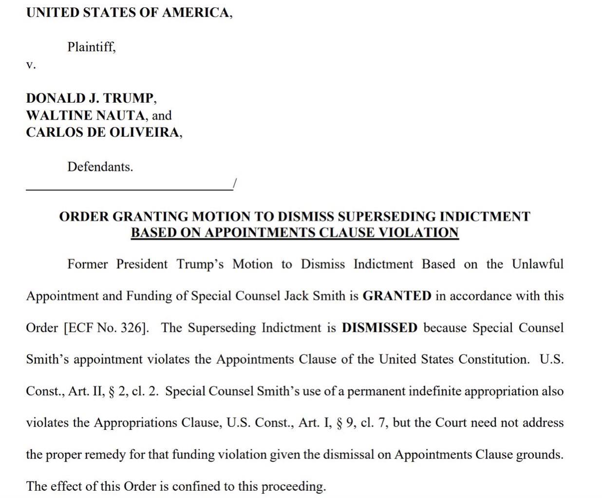 Trump classified documnets case thrown out of the court