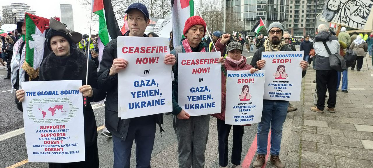 Anti-fascist activists calling for NATO to end its war in Ukraine and end to Israel s genocidal wars